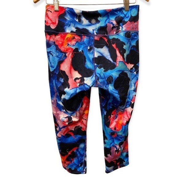 Athleta Chaturanga Capri Leggings  Blue Pink Abstract Cropped Womens Size Medium - Picture 2 of 8